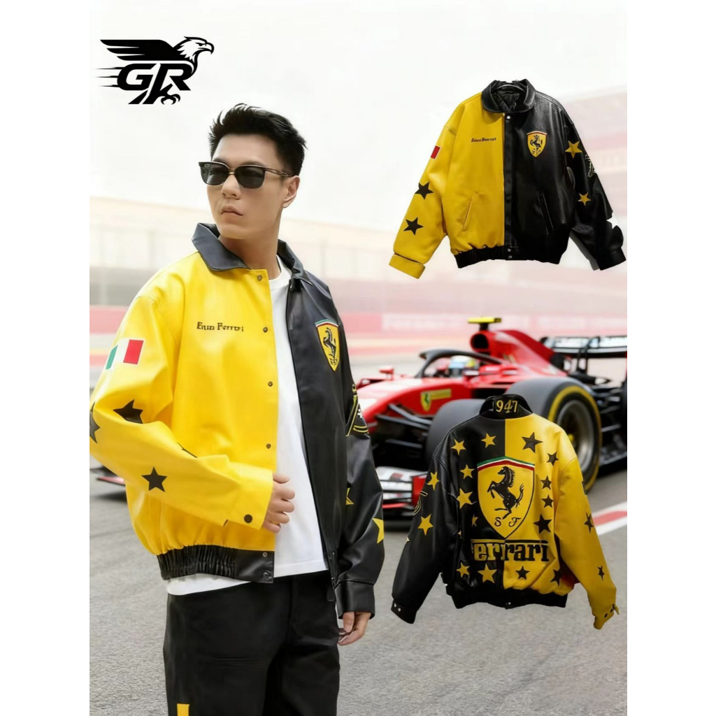 GR Jacket Ferrari Thêu F1 Hàn Quốc,Áo Khoác Da Dù Zip Cao Cấp Local Brand,Áo Dài Tay Mùa Thu Giản Dị
