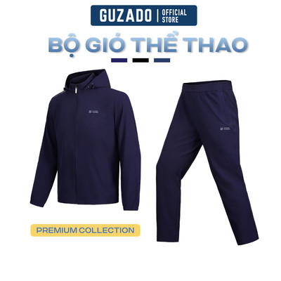 Set Bộ Thể Thao GUZADO Vải Gió Cao Cấp Chống Gió Cản Nước Cực Tốt, Phối Màu Basic GBG01-GCBG25W001