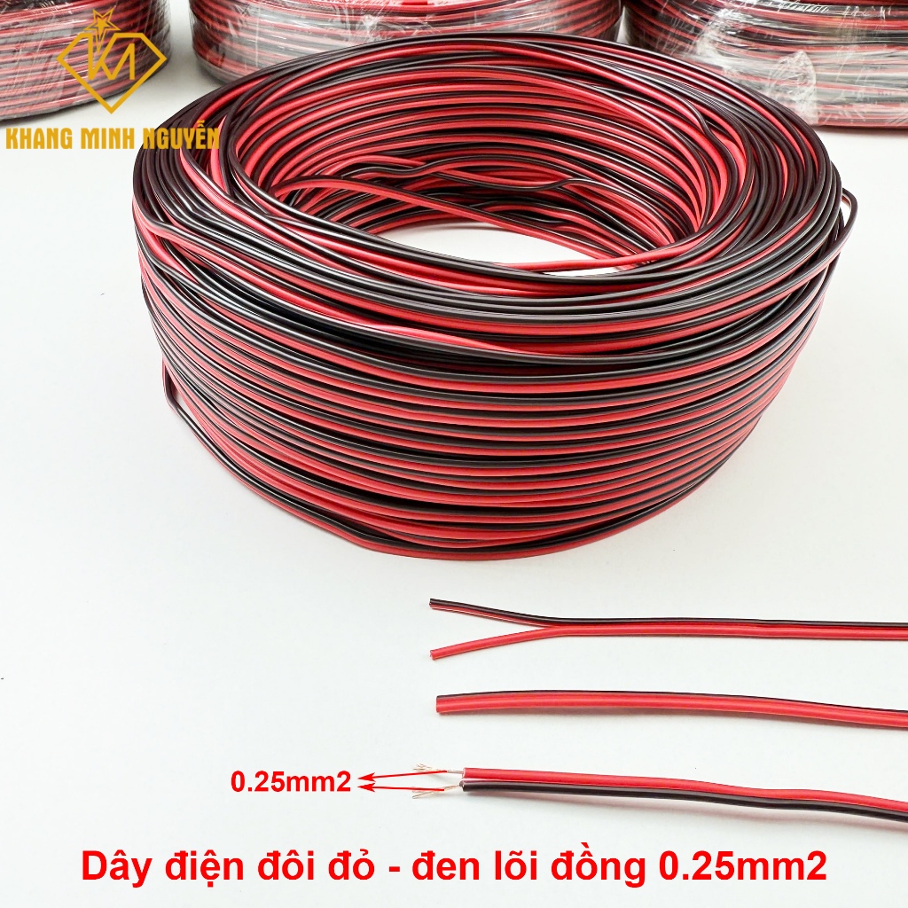 (Cuộn 100m) Dây điện đôi đỏ - đen 2x0.25mm2 dùng cho đèn LED
