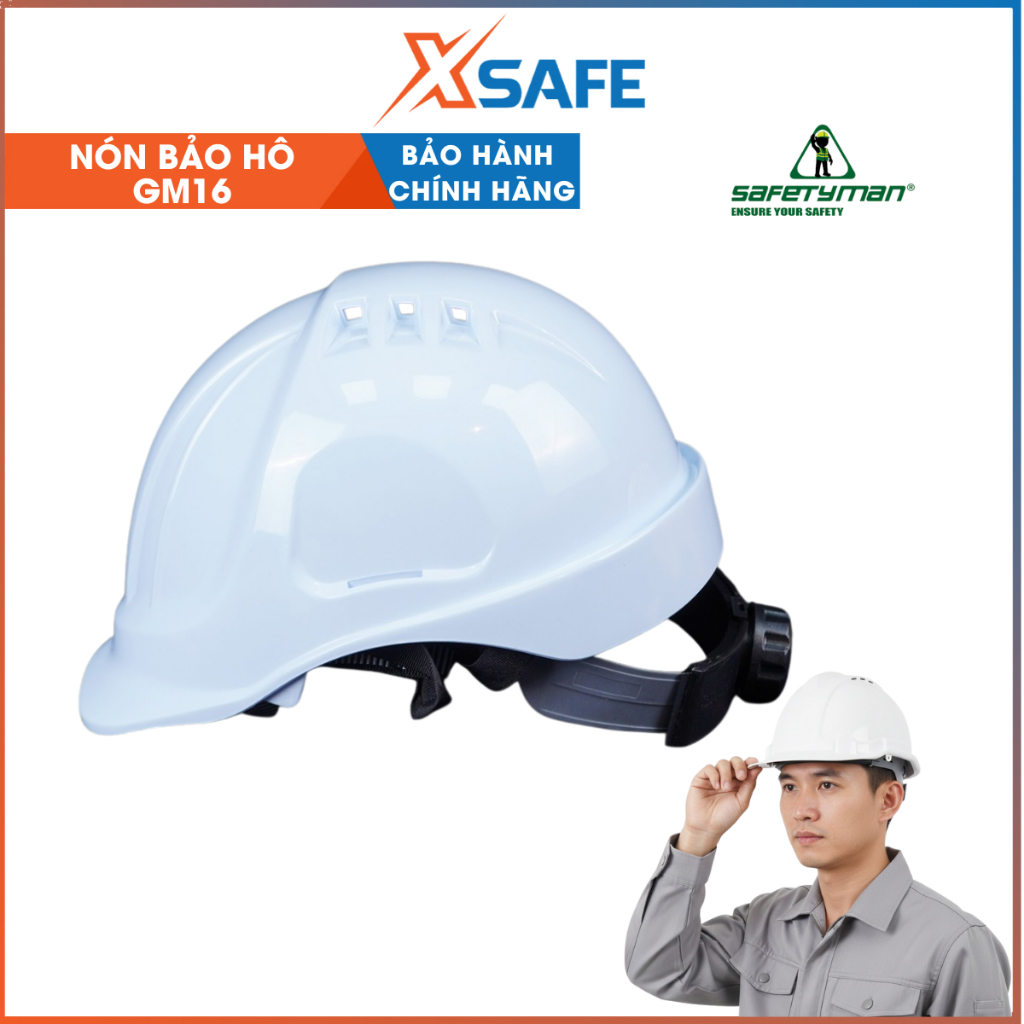 Nón bảo hộ Safetyman GM3 màu Trắng/Vàng – mũ lao động chính hãng, nhẹ, bền, bảo vệ an toàn
