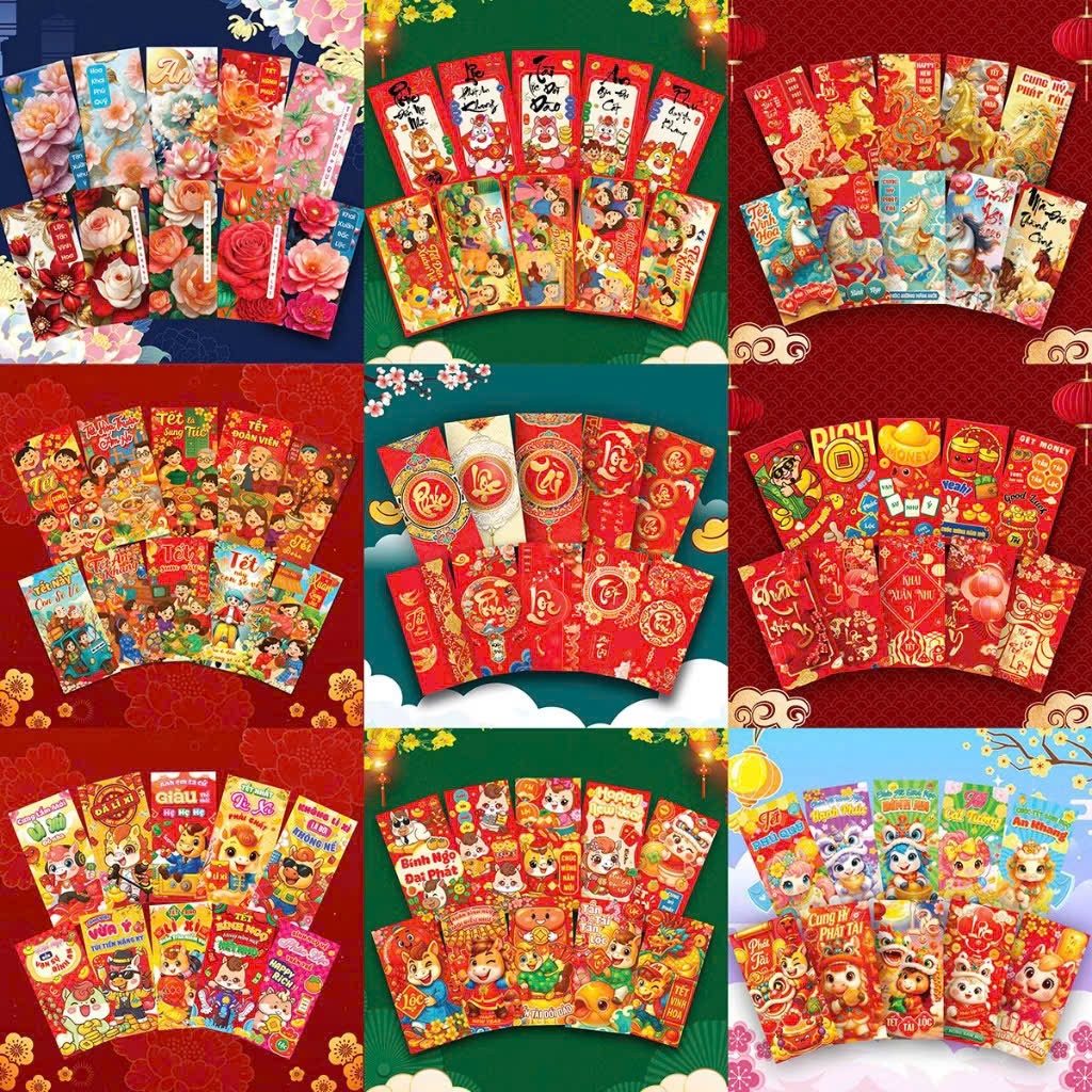 Combo 120 Bao Lixi Tết 2026 - Bộ Sưu Tập Nhiều Mẫu Mã Cho Tết Nguyên Đán Với Thiết Kế Độc Đáo Và Sán