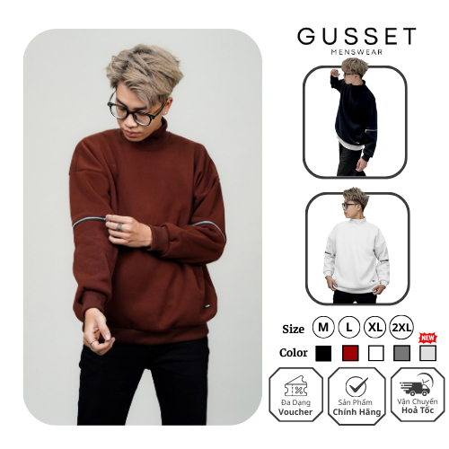  Áo Sweater Nỉ Nam GUSSET OAN007 Form Rộng Giữ Ấm Dễ Chịu Oversize Phối Khóa Vải Nỉ Mềm Mịn 
