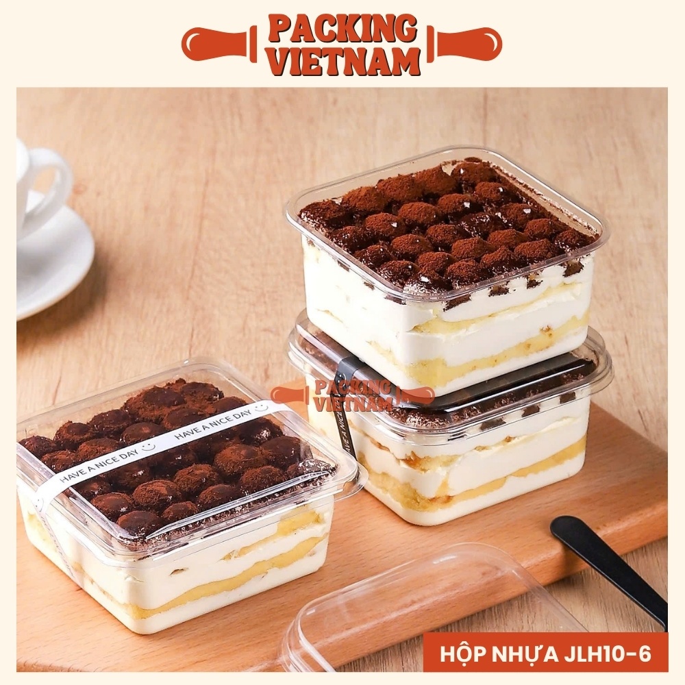 Hộp nhựa vuông JLH 10-6 đựng bánh - Hộp đựng bánh tiramisu 400ml