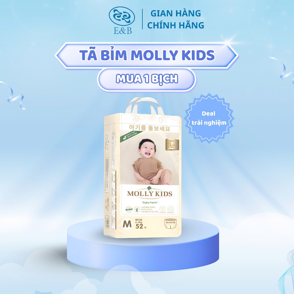 [CHÍNH HÃNG MUA 1 BỊCH KHÔNG QUÀ] Tã Bỉm MOLLY KIDS Công Nghệ Hàn Quốc Thấm Hút Tốt, Chống Hăm, Chốn
