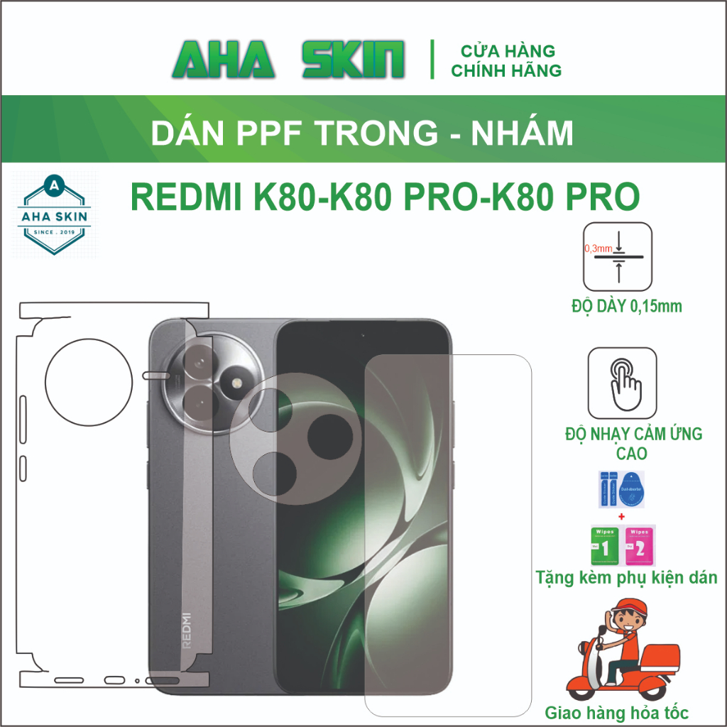 Dán PPF Redmi K80/K80 Pro/K80 80Ultra full lưng viền trong ,nhám.Chống trầy xước