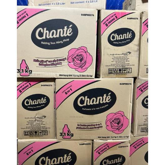 Thùng 4 Can - Túi Nước Giặt Xả Chanté Cao Cấp 8 Trong 1 Hương Nước Hoa 3,1Kg/ 3,05Kg