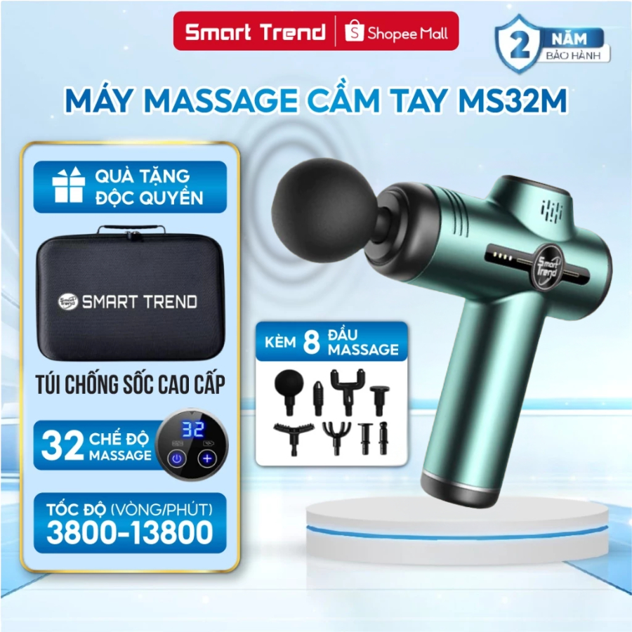 Máy massage cầm tay chính hãng SMART TREND 32 mức lực đấm cực mạnh, máy massage cổ vai gáy, massage lưng giảm đau nhức