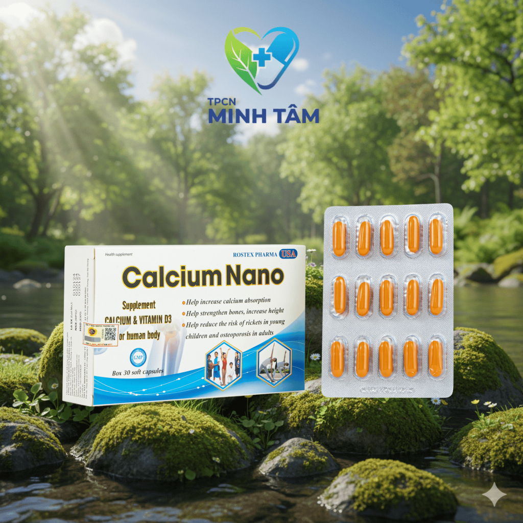 Calcium Nano bổ sung Canxi, Vitamin D3, Omega 3 hỗ trợ phát triển chiều cao - Hộp 30 viên