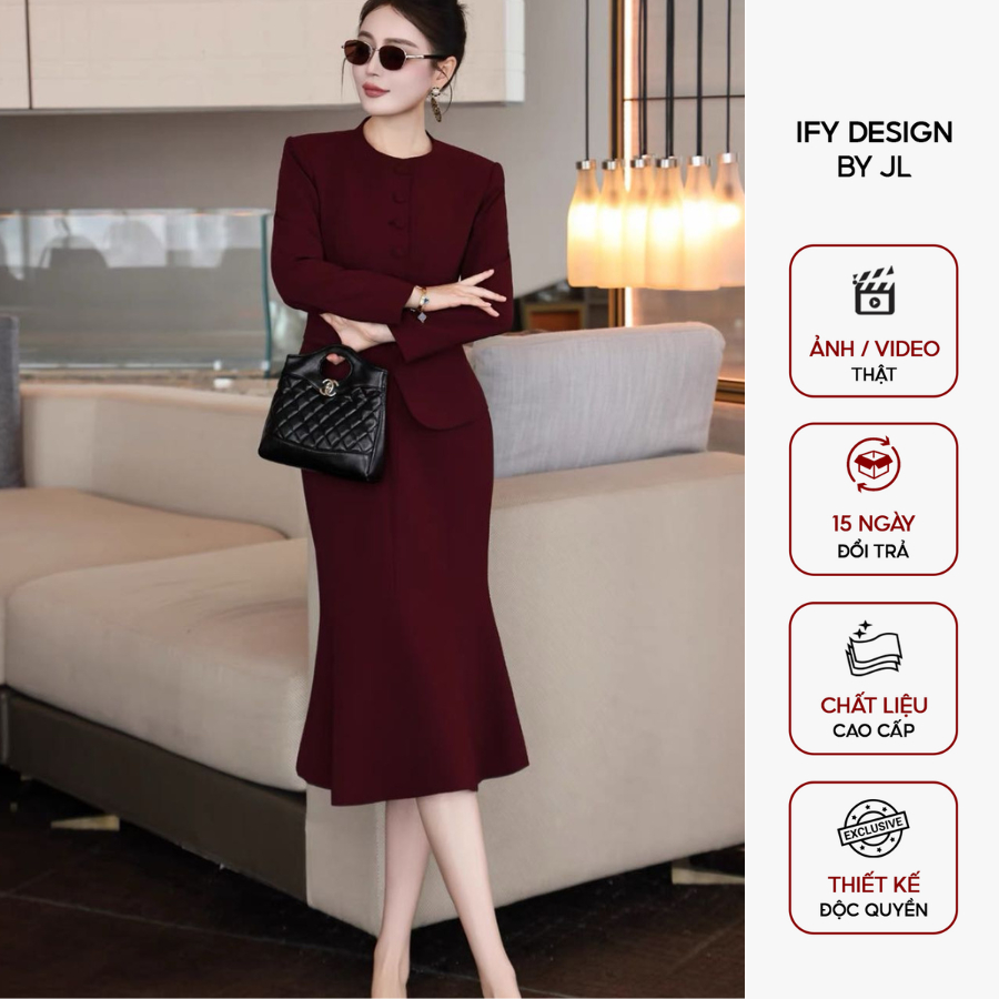 Set váy cao cấp IFY Design Áo vest thiết kế cổ tròn phối chân váy dáng xoè nhẹ - SL2158