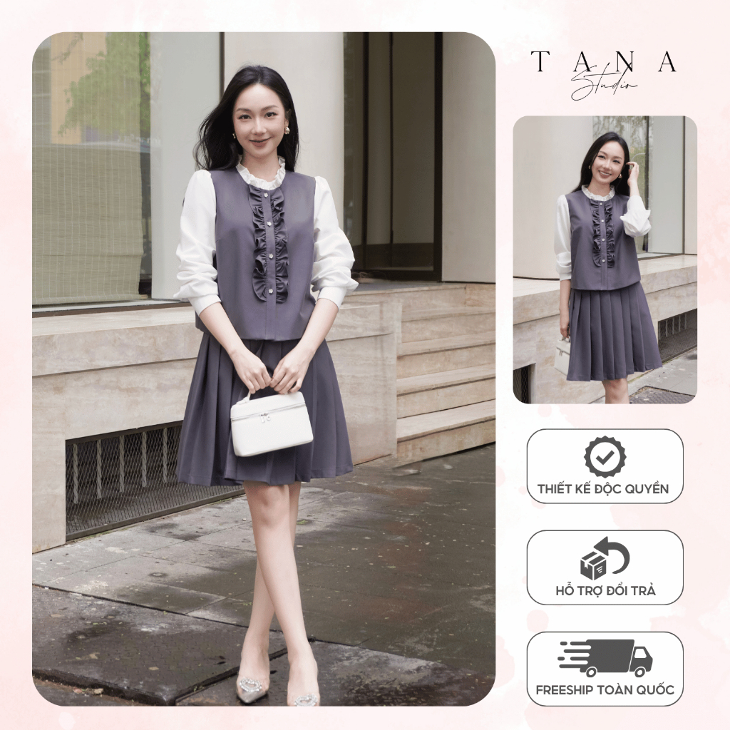 PARIS TOP - PARIS SKIRT - Set Áo Dài Tay Phối Chân Váy Xòe Thanh Lịch, Nữ Tính - TANA STUDIO