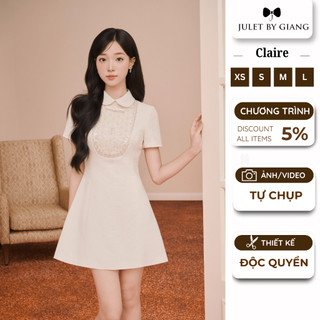   NEW COLECTION  Váy Đầm Liền Dáng A Tiểu Thư CLAIRE Dress Juletbygiang Hàng Thiết Kế Nữ Tính Màu Trắng Kem 