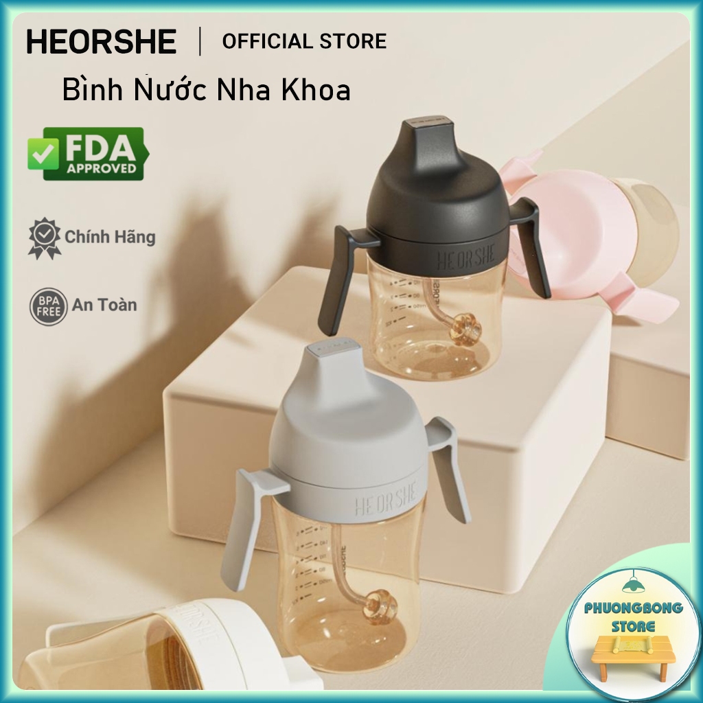 Bình Tập Uống Nước Chuẩn Nha Khoa HEORSHE Dental Care Sippy Cup Tay Cầm Tiện Lợi - Cốc Đựng Nước Có 