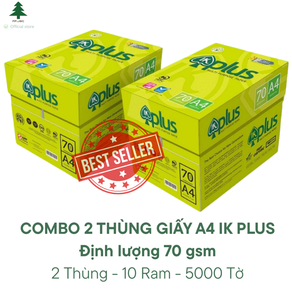 COMBO 2 Thùng Giấy In A4 IK Plus, Giấy Photo IK Plus 70gsm dày dặn, in mượt mà không kẹt BEST SELLER