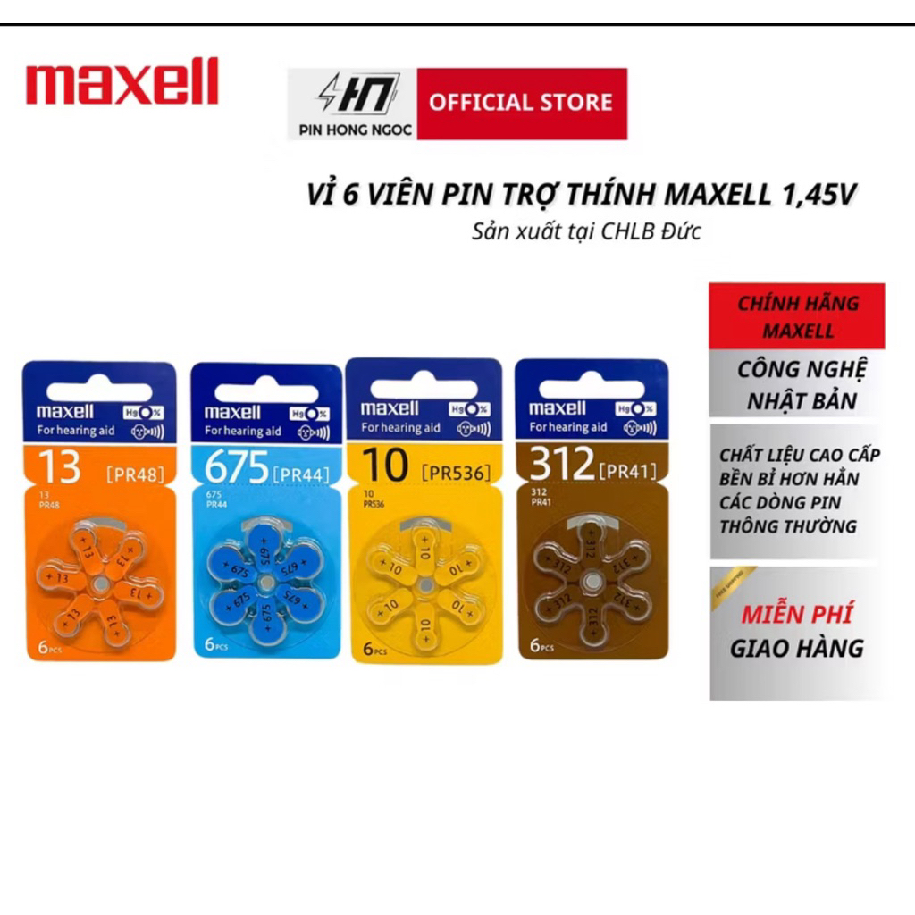 Pin máy trợ thính Maxell, Power one - Hàng chính hãng, Pin +13, Pin 675, Pin +10, Pin 312