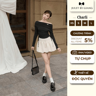   JULETBYGIANG  Set áo thun dài tay trễ vai Chewy set nhún eo và chân váy bí xòe bồng bềnh 