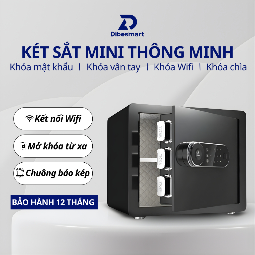 Két sắt điện tử thông minh DIBESMART, 4 phương thức mở khóa, két sắt mini an toàn, có thể kết nối vớ