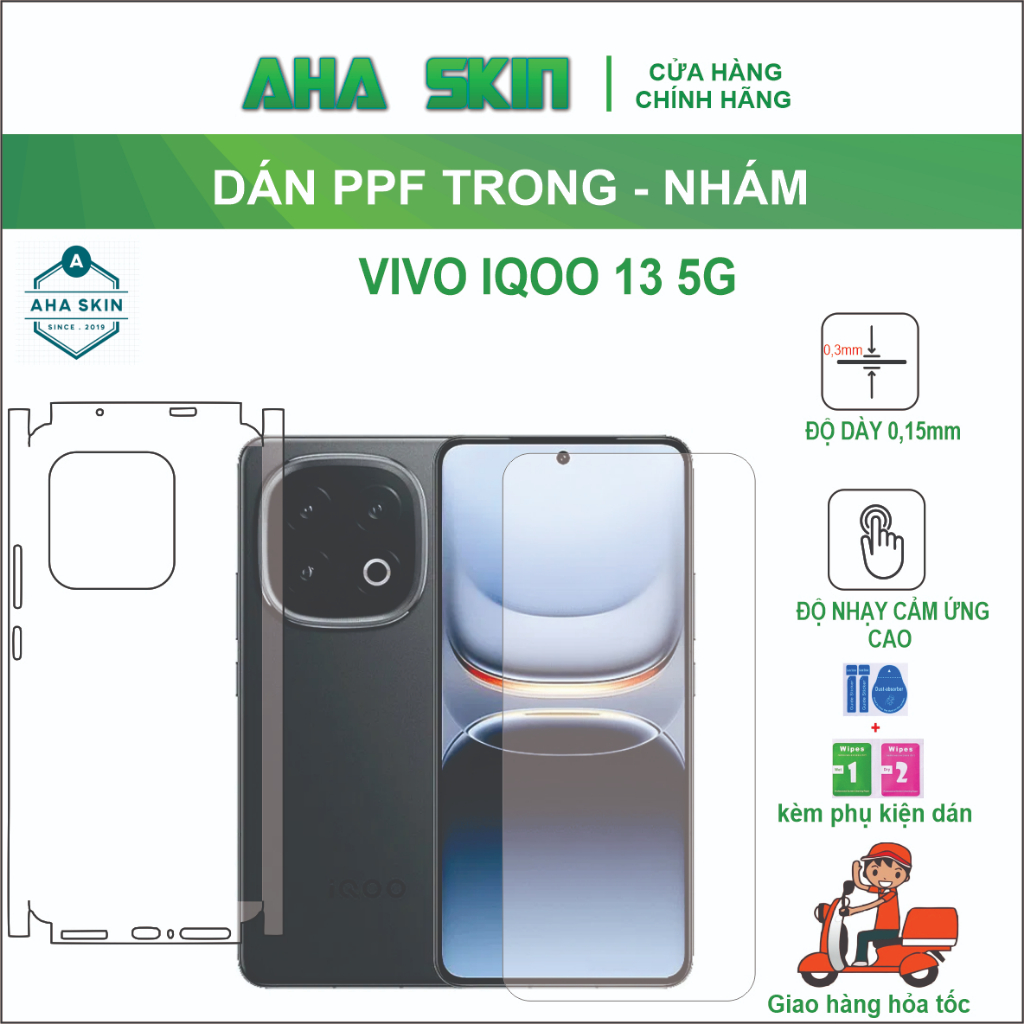 Miếng dán PPF Vivo IQOO 13 full lưng viền  trong nhám, Chống trầy xước