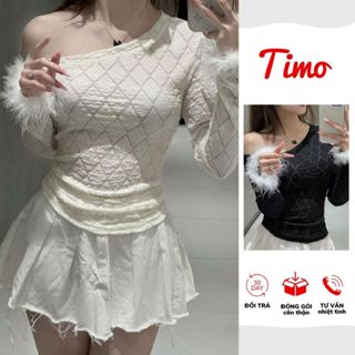  Áo kiểu nữ TIMO Áo thun nữ lệch vai phong cách tiểu thư chất vải thun xốp mềm mịn AOT195 