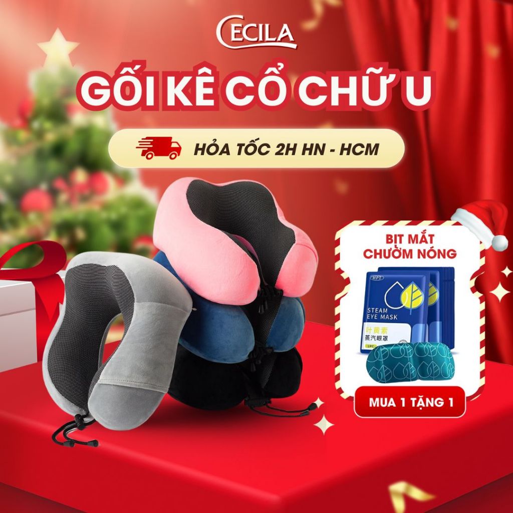 Gối kê cổ chữ U cao su non CECILA giúp giảm đau mỏi cổ cho dân văn phòng du lịch đi ô tô máy bay