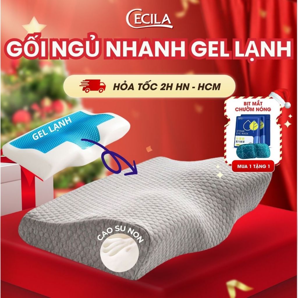 Gối cao su non người lớn CECILA hỗ trợ ngủ nhanh có gel lạnh thiết kế công thái học chống đau mỏi cổ