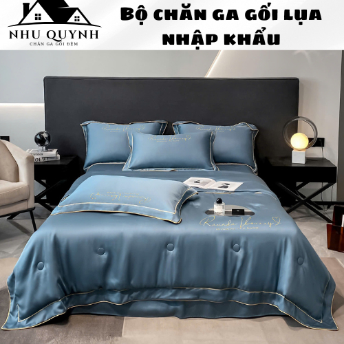 (Hàng nhập)Bộ chăn ga gối hè lụa thái chất liệu lụa thoáng mát sờ mướt tay hàng nhập khẩu kích thước