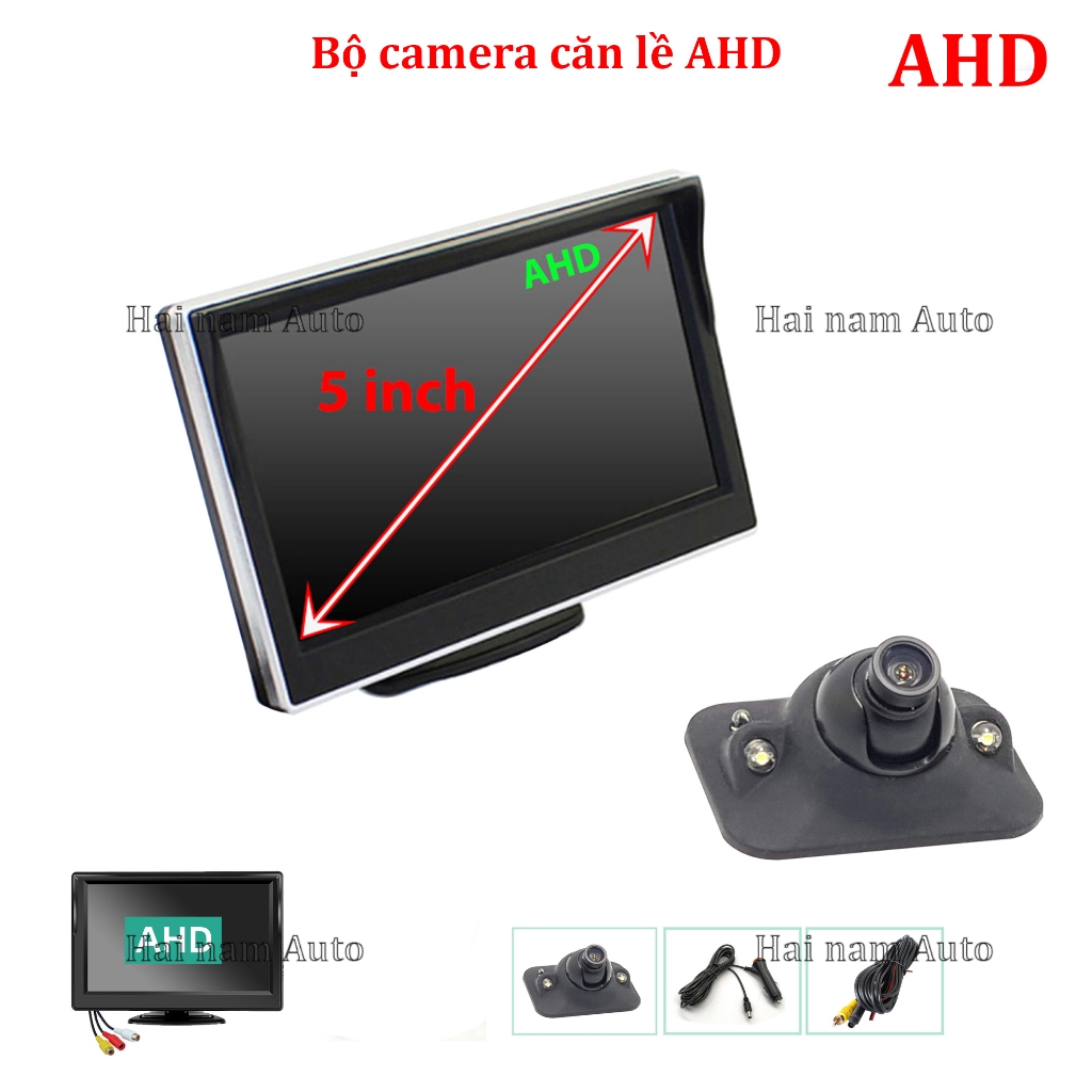 Bộ camera căn lề dán gương, màn hình 5 inch AHD, camera căn lề 2 đèn led