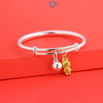 Lắc bạc cho bé khắc tên theo yêu cầu charm hình labubu bạc, xi vàng dễ thương LTT0195 - Trang Sức TNJ