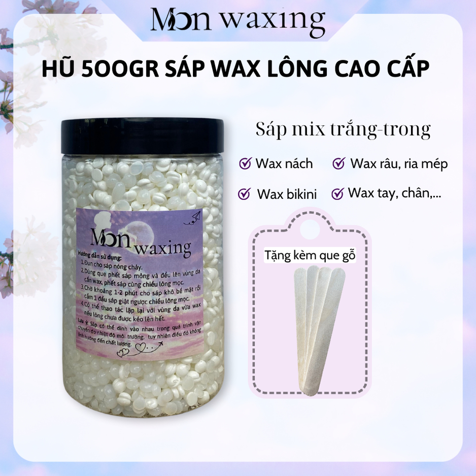 Hũ 500gr sáp wax lông cao cấp dùng cho nhiều vùng da, wax tay, chân, râu, nách, bi tặng kèm bộ que g