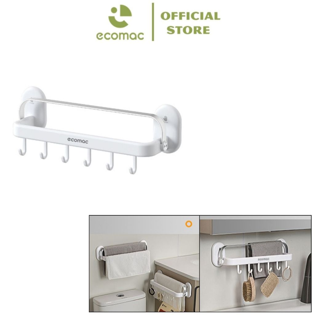 Thanh Treo Khăn ECOMAC Kèm Móc Treo Đa Năng Gắn Tường Hít Chân Không EC46