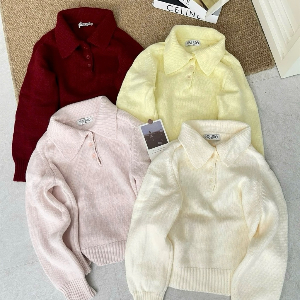 HYERI- Áo Len Cổ Bẻ + Hàng QCCC 100%