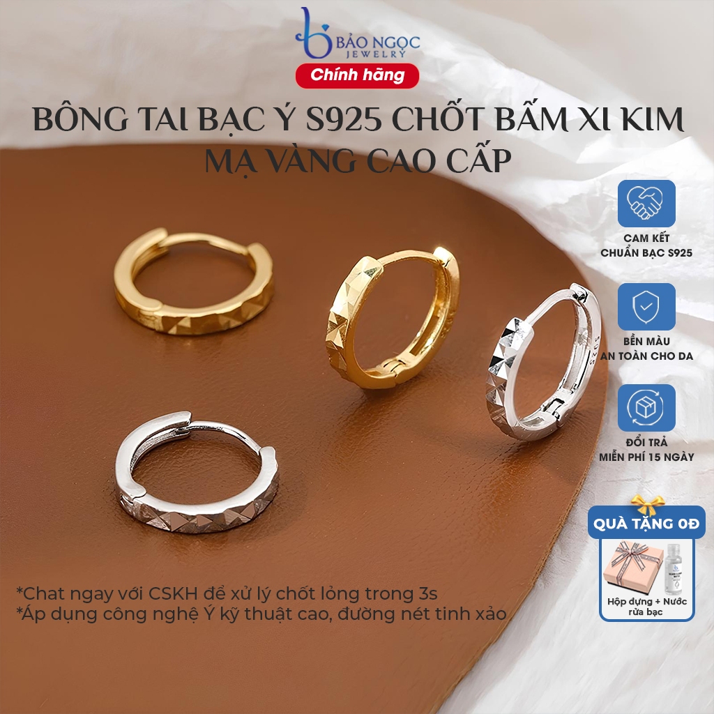 Khuyên tai bạc nữ S925 xi vàng 18K dáng tròn xinh xắn phong cách Hàn Quốc sang trọng - B2705 