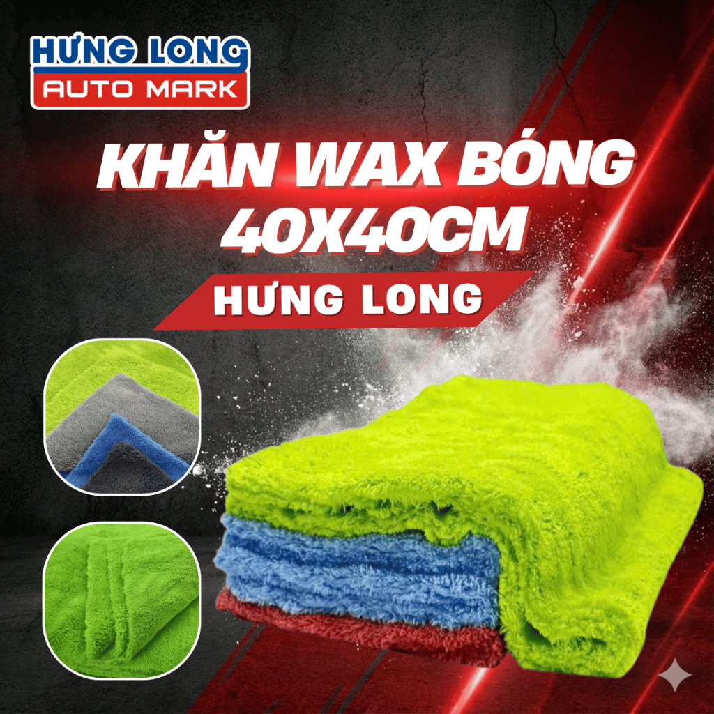 Khăn Wax Bóng Xe 40x40Cm Vải Mịn Không Xù Lông Thấm Hút Mạnh Hỗ Trợ Đánh Bóng Sáng Bóng