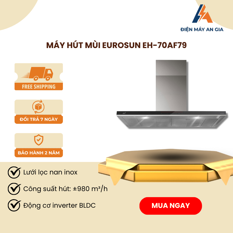 Máy Hút Mùi Eurosun EH-70AF79 70cm – Động Cơ BLDC 90W – Điều Khiển Cảm Ứng Quang  - PEB