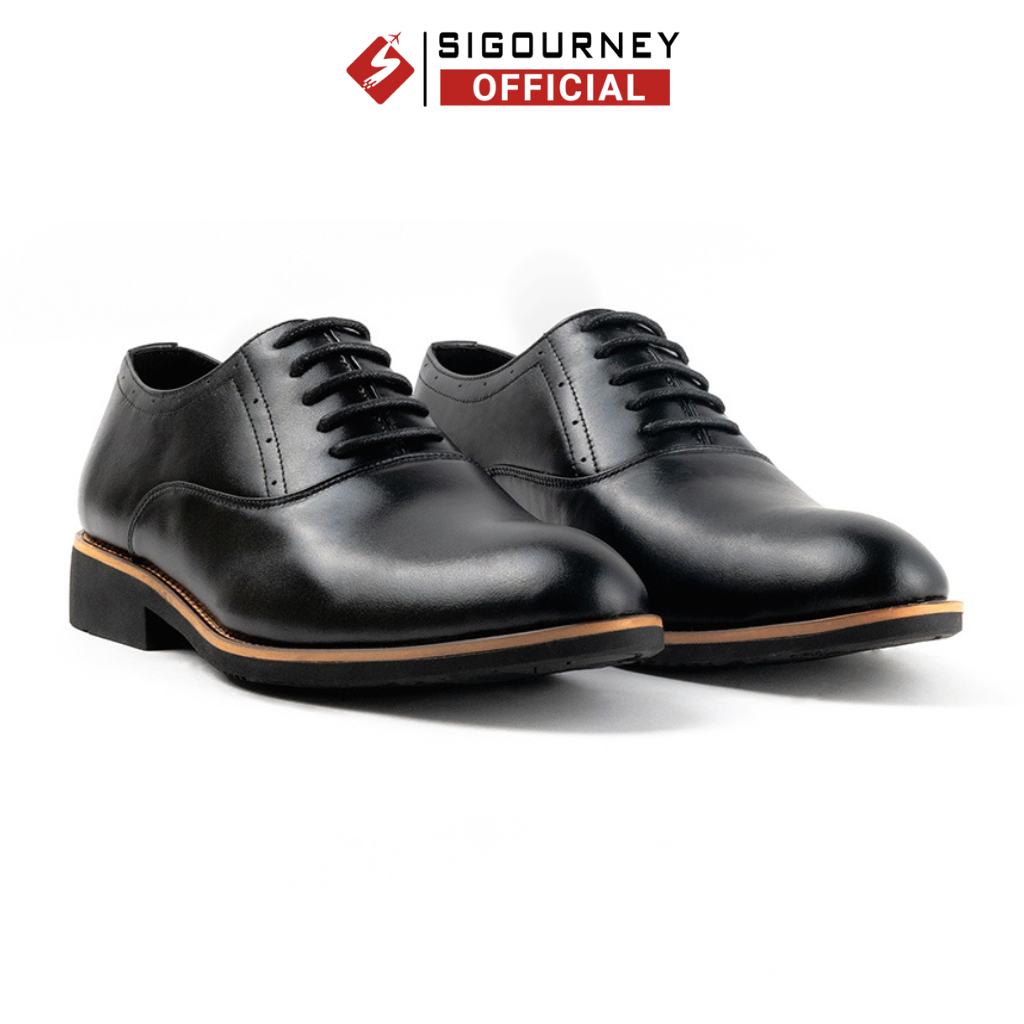Giày oxford nam da bò cao cấp đế diễu SIGOURNEY màu đen trơn SIG-17 bảo hành 18 tháng