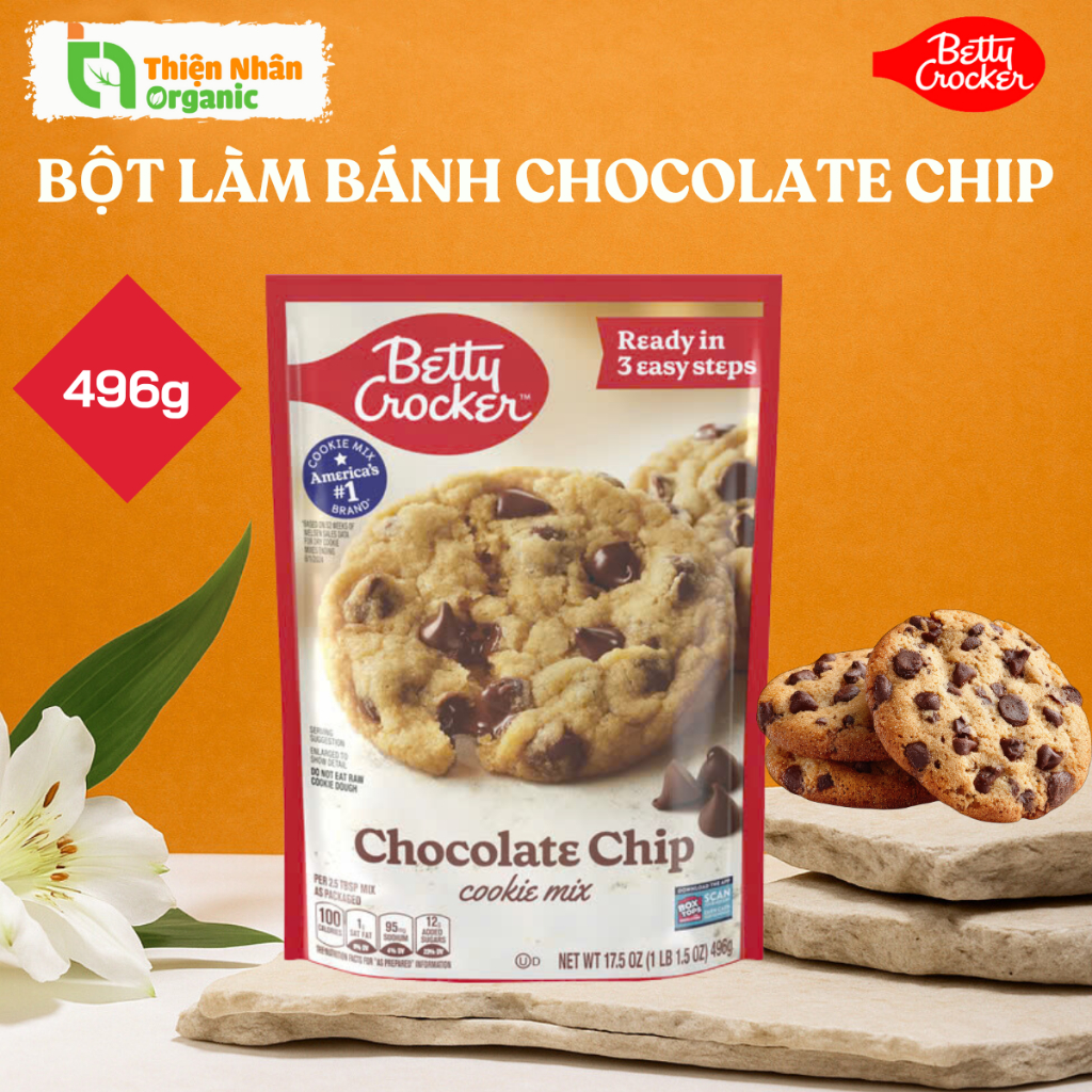 Bột Làm Bánh Chocolate Chip Betty Crocker Cookie Mix Bột Bánh Quy Pha Sẵn Socola 496g