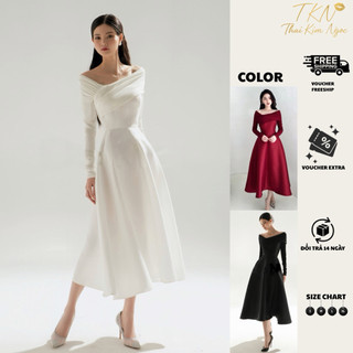  Đầm dự tiệc dáng dài tay dài lệch vai siêu sang DENO DRESS 