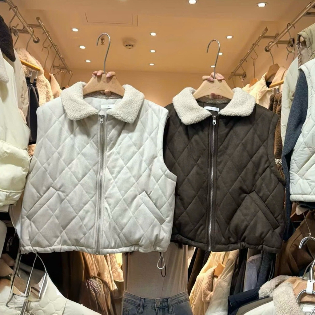 HYERI- Áo Khoác Gile Da Lộn Cổ Bông + Hàng QCCC 100%