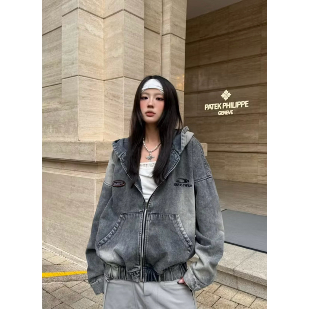 Áo khoác jean YICI nón Jean Form Rộng Unisex Nam Nữ - Áo khoác denim wash màu Jejul | BigBuy360 - bigbuy360.vn
