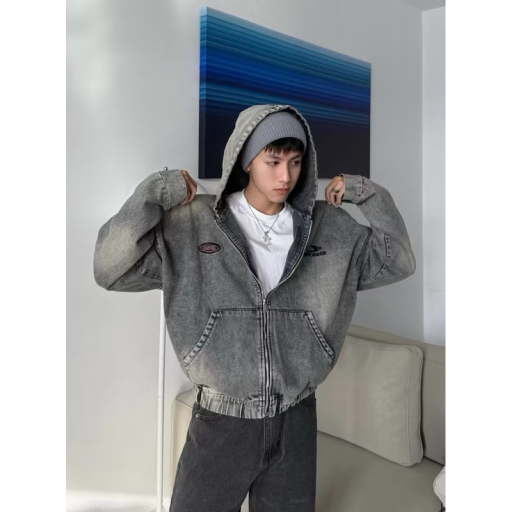 Áo khoác jean YICI nón Jean Form Rộng Unisex Nam Nữ - Áo khoác denim wash màu Jejul | BigBuy360 - bigbuy360.vn