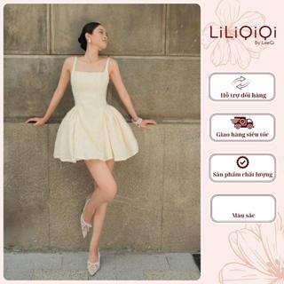  Váy Tiểu Thư Sang Chảnh Hai Dây Dáng Ngắn Thêu Hoa Lông Xù Babydoll LiLiQiQi By LeeGi - VN1016 