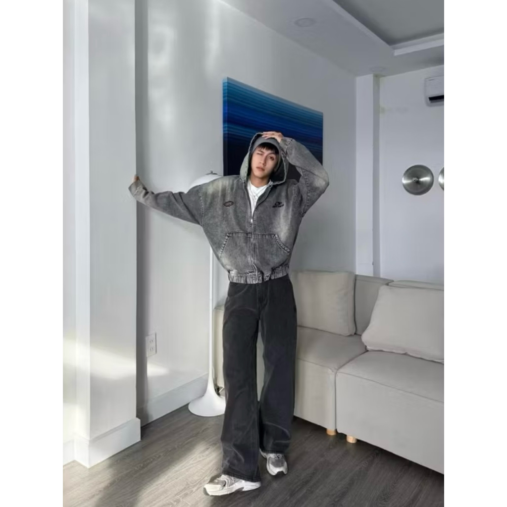 Áo khoác jean YICI nón Jean Form Rộng Unisex Nam Nữ - Áo khoác denim wash màu Jejul | BigBuy360 - bigbuy360.vn