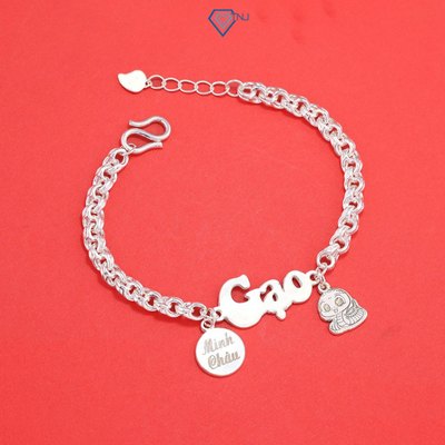 Lắc bạc cho bé khắc tên charm hình rắn mắt xích dày dặn LTT0196 - Trang Sức TNJ