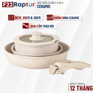  Bộ Nồi Chảo 3 In 1 Chống Dính Ceramic Không Quai Bằng Thép Không Rỉ Tay Cầm Có Thể Tháo Rời Tiện Lợi 