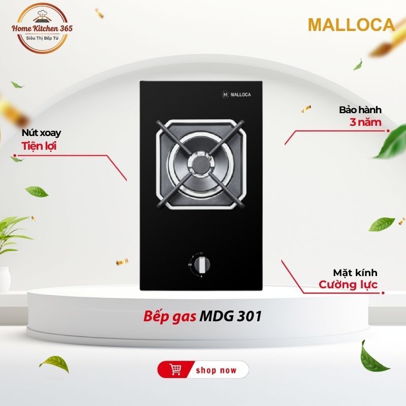 Bếp 1 gas domino Malloca MDG 301 - Thiết Kế Sang Trọng, Đánh Lửa Tự Động