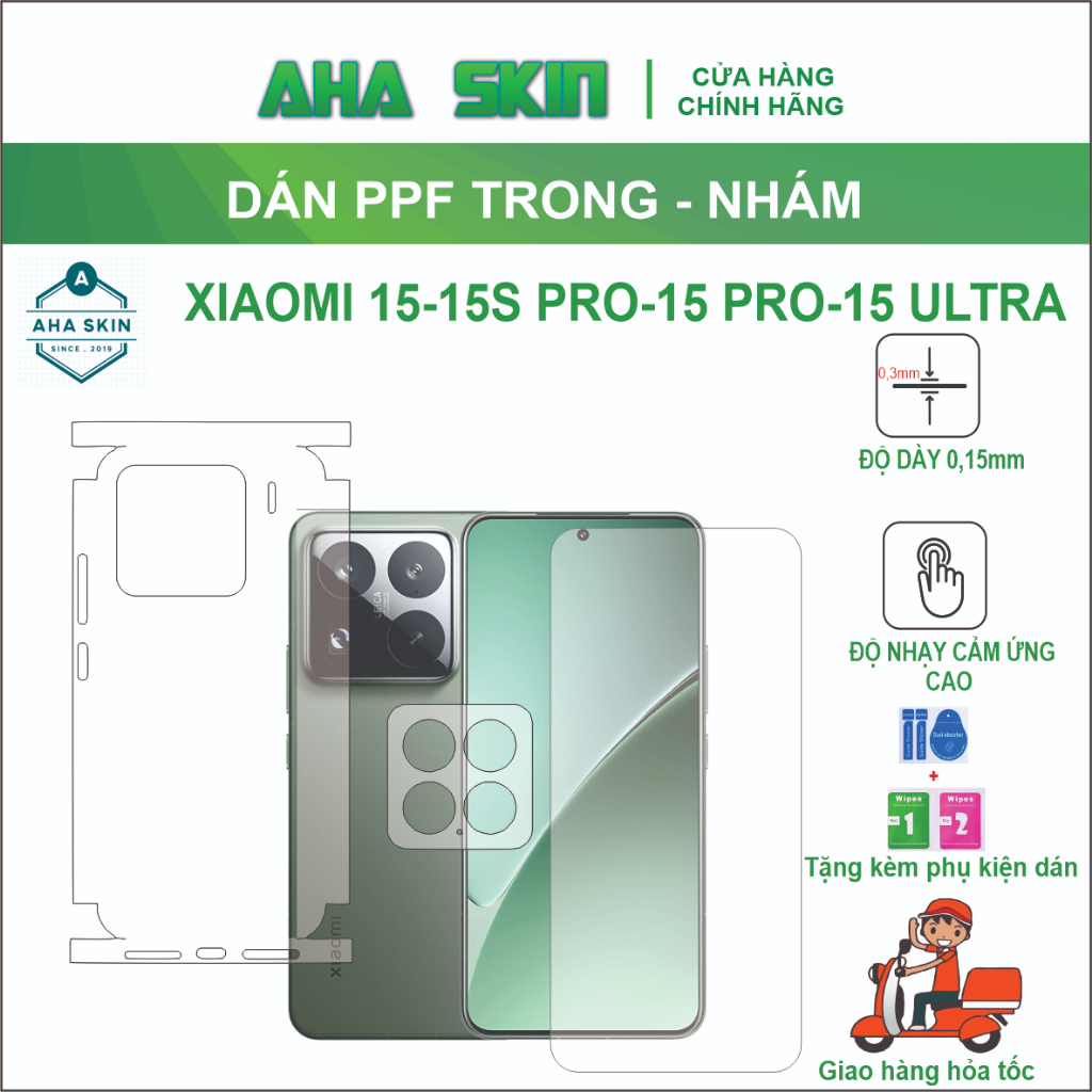 Miếng dán PPF Xiaomi 15S/15s pro/15 pro/15 ultra full lưng viền  trong nhám, Chống trầy xước