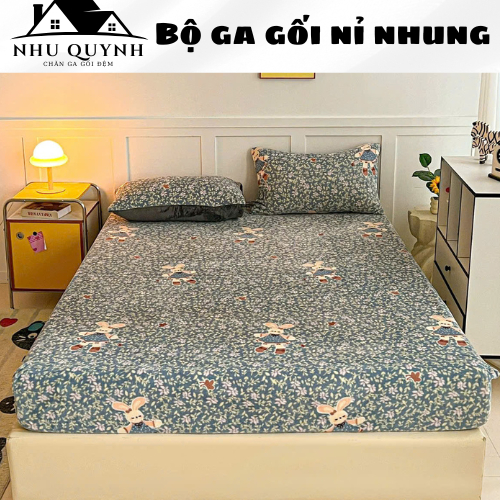 Ga gối nỉ nhung cao cấp, chất liệu nỉ mềm mịn giữ nhiệt tốt, bao gồm 1 ga và 2 vỏ gối tặng kèm gối