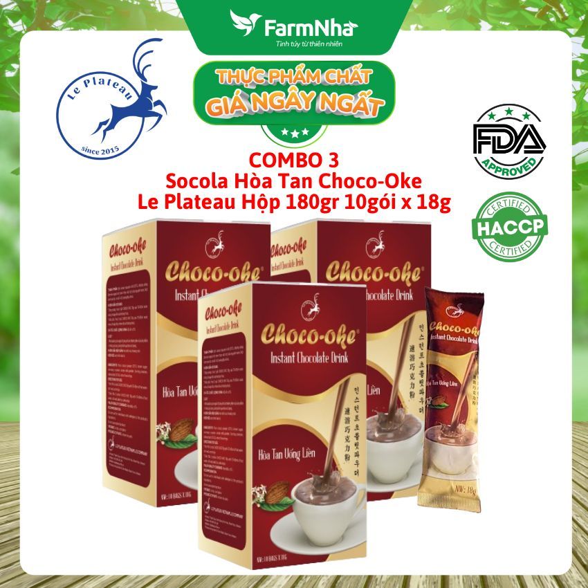 (Combo 3) Socola hòa tan Choco-Oke Le Plateau 180g 10góix18g - Cacao Daklak với kem sữa New Zealand