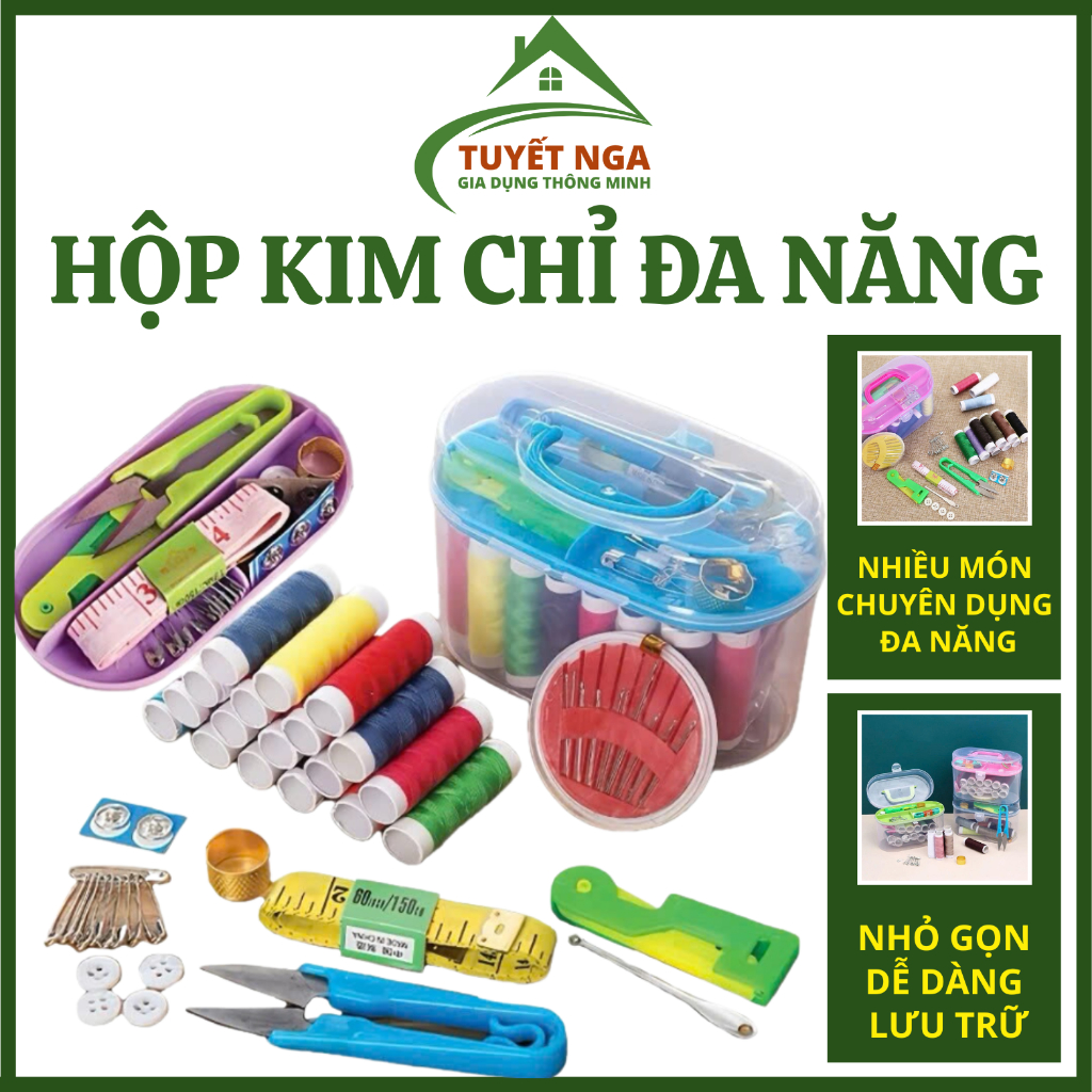 Hộp Kim Chỉ May Đồ Đa Năng Tiện Dụng 55 Món Phụ Kiện May Vá, Hộp Kim Chỉ Gia Đình Tiện Dụng