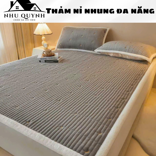 (Loai 1)Thảm nhung đa năng trải sàn lông cừu 3 lớp dày dặn, có chun 4 góc chống trượt, tiện lợi cho 