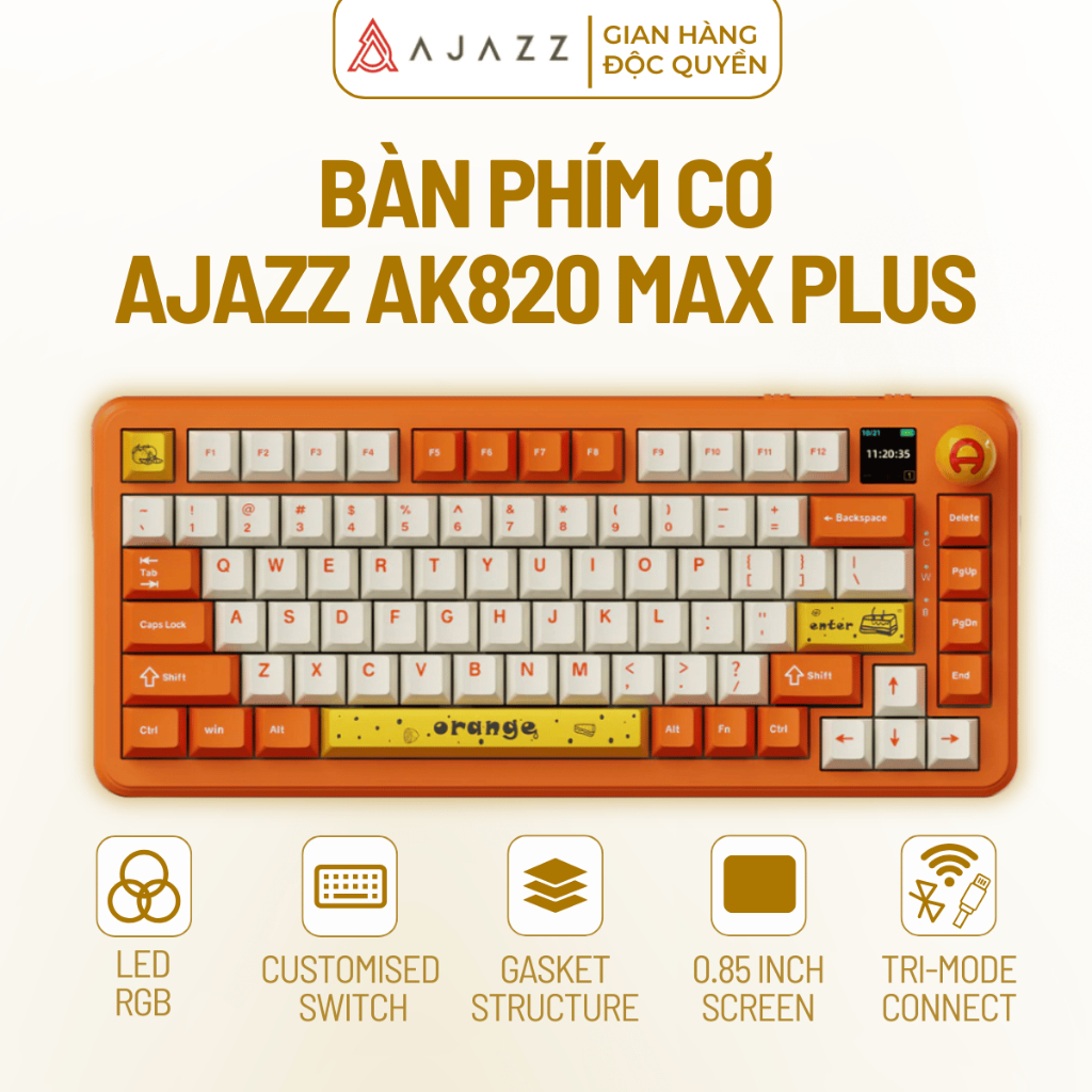 Bàn Phím Cơ Không Dây AJAZZ AK820 Max Plus 3 Mode Kết Nối Led RGB Màn Hình TFT Pin 8000mAh